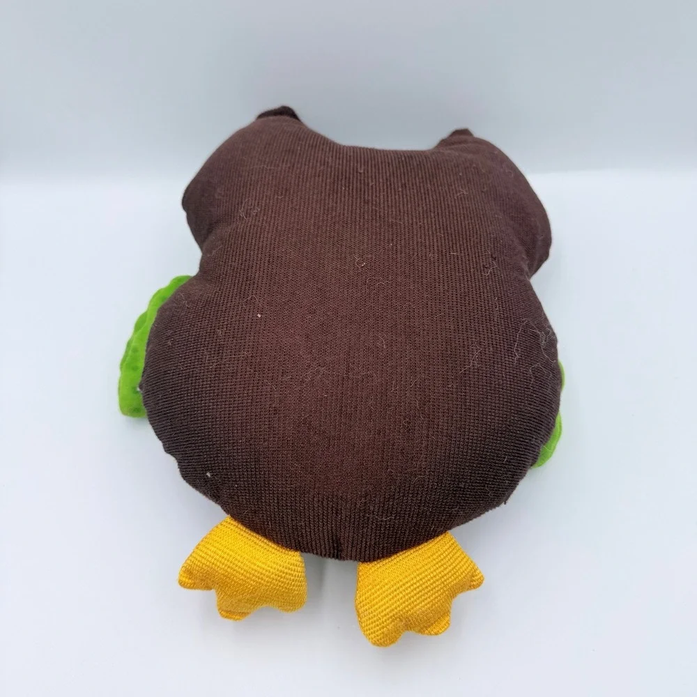 Brown Teal Green Owl Plush Pillow Soft Toy Patchwork Button Eyes 11 Inch